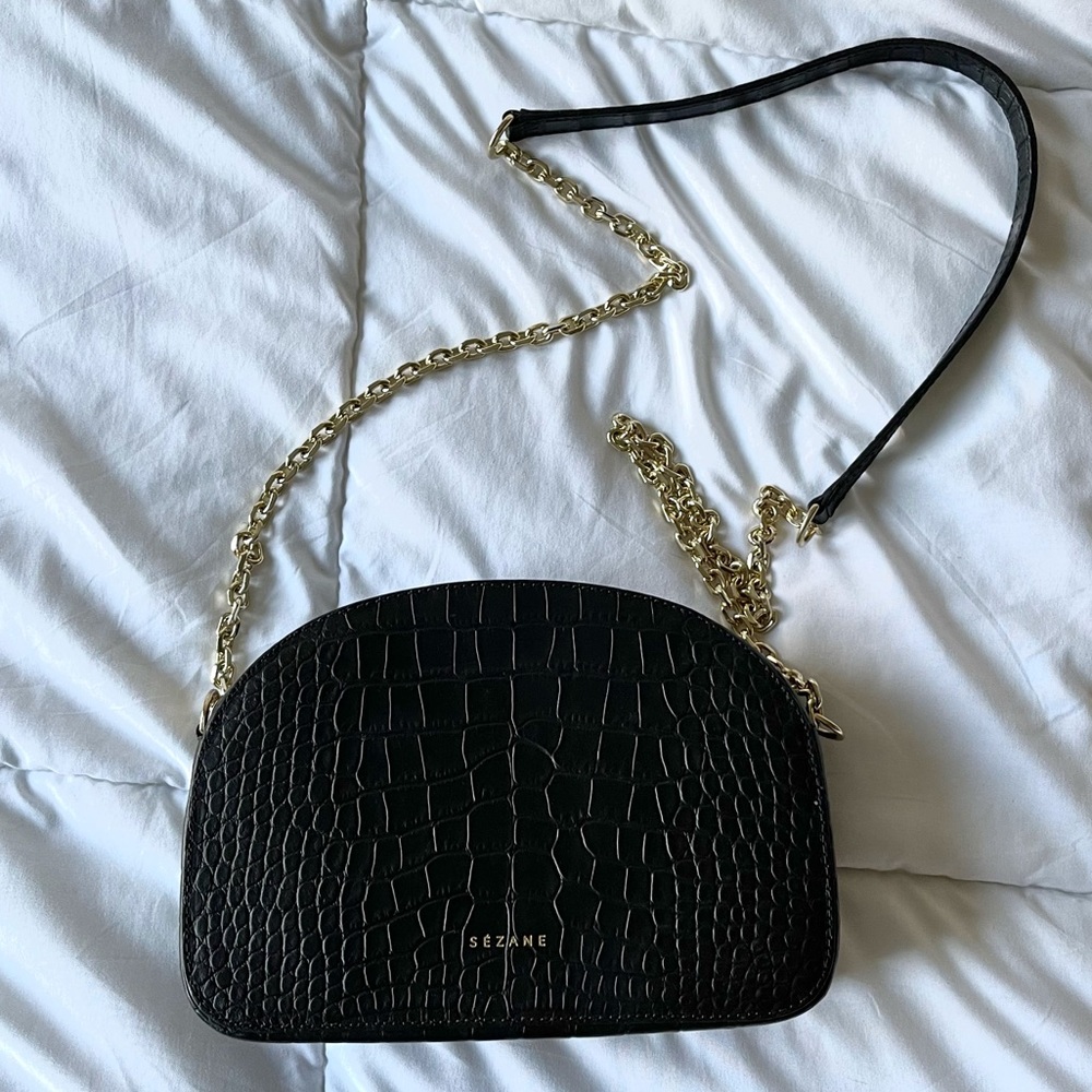 Sezane Dean Bag in Black Crocodile
